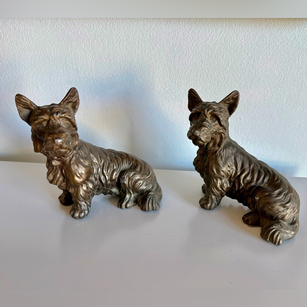 Set Of 2 bronze SCOTTISH TERRIER Scotty dog 6” 1930s figurine  Vintage Scotties